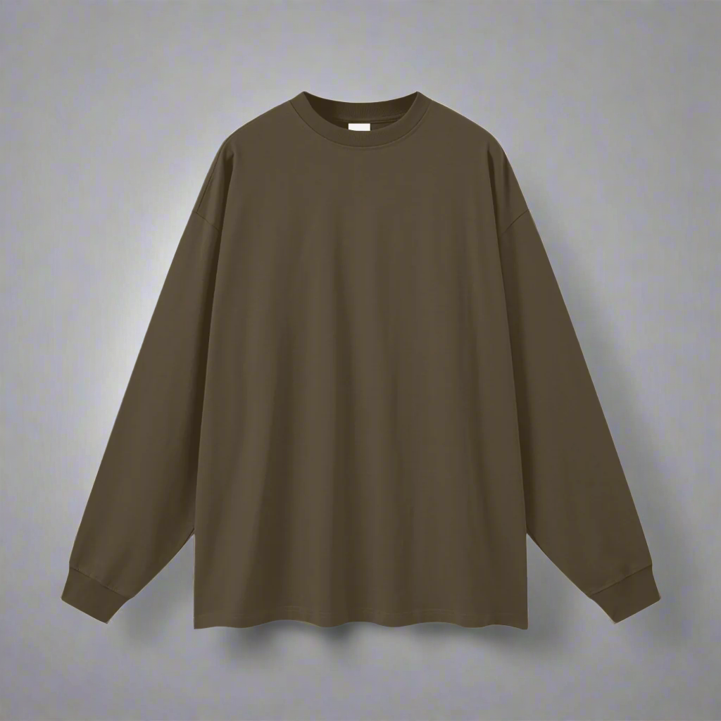 Brown Long Sleeve Tee - 100% Pure Cotton