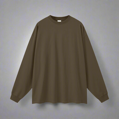 Brown Long Sleeve Tee - 100% Pure Cotton