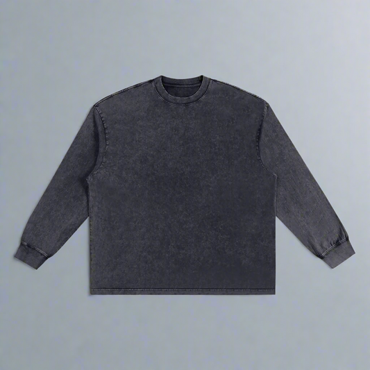 Black Washed Oversize Long Sleeve T-Shirt - 100% Pure Cotton