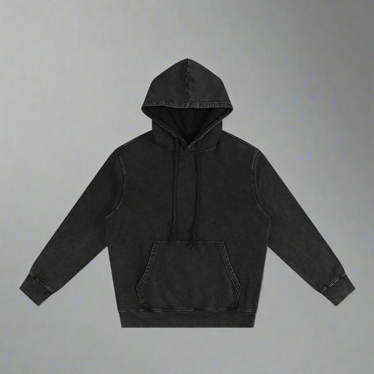 Black Heavyweight Pure Cotton Washed Hoodie