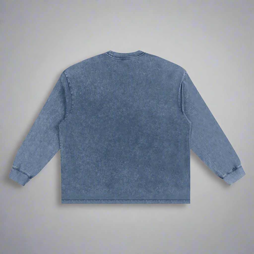 Blue Washed Oversize Long Sleeve T-Shirt - 100% Pure Cotton