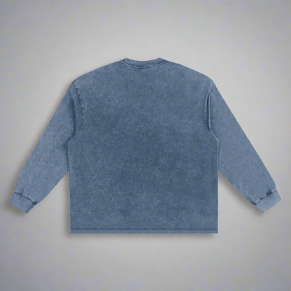 Blue Washed Oversize Long Sleeve T-Shirt - 100% Pure Cotton