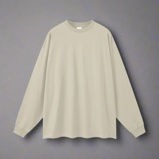 Sand Color Long Sleeve Tee - 100% Pure Cotton