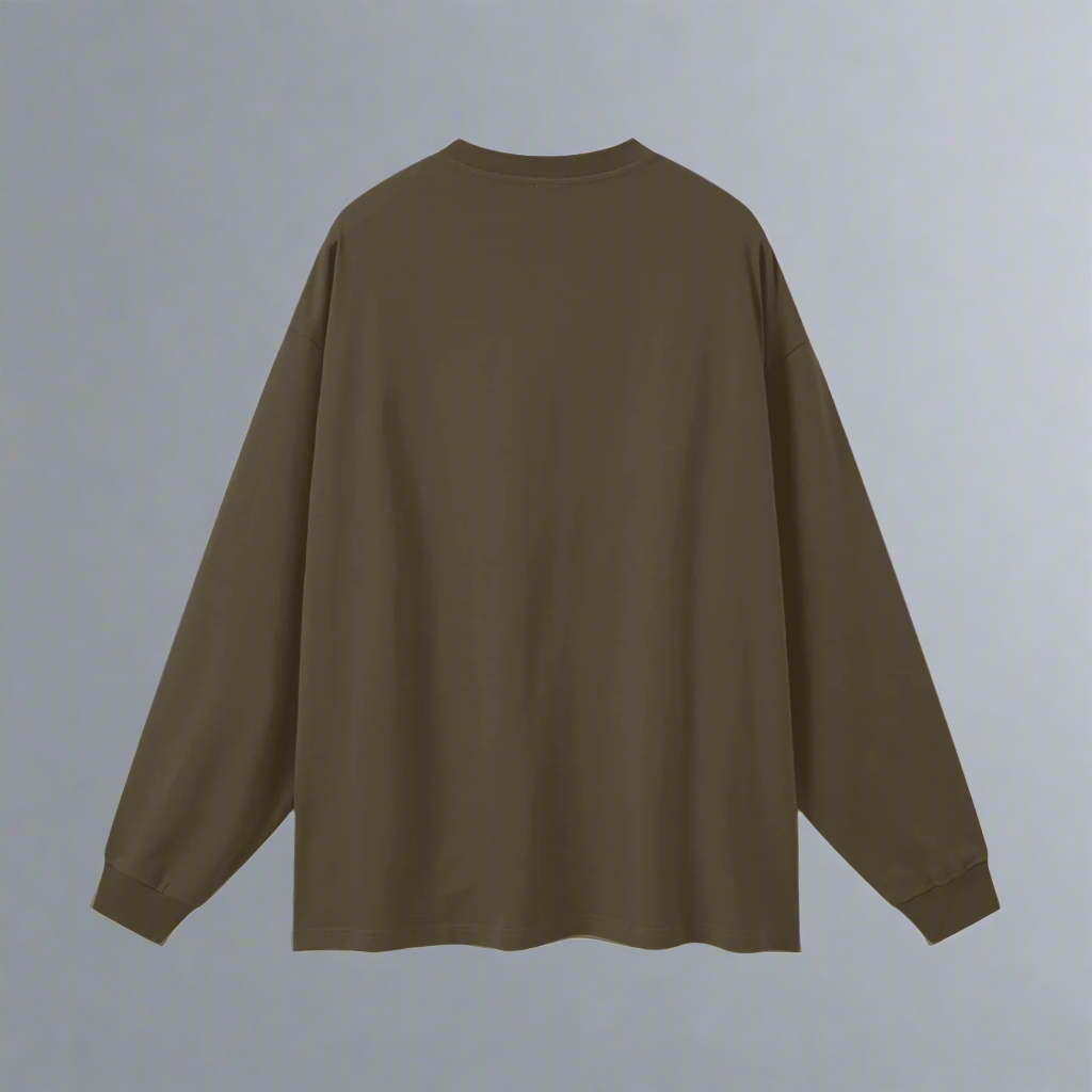 Brown Long Sleeve Tee - 100% Pure Cotton