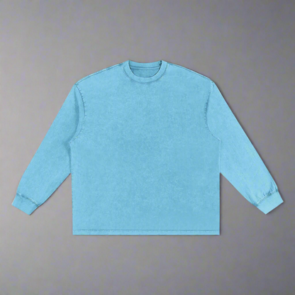 Sky Blue Washed Oversize Long Sleeve T-Shirt - 100% Pure Cotton