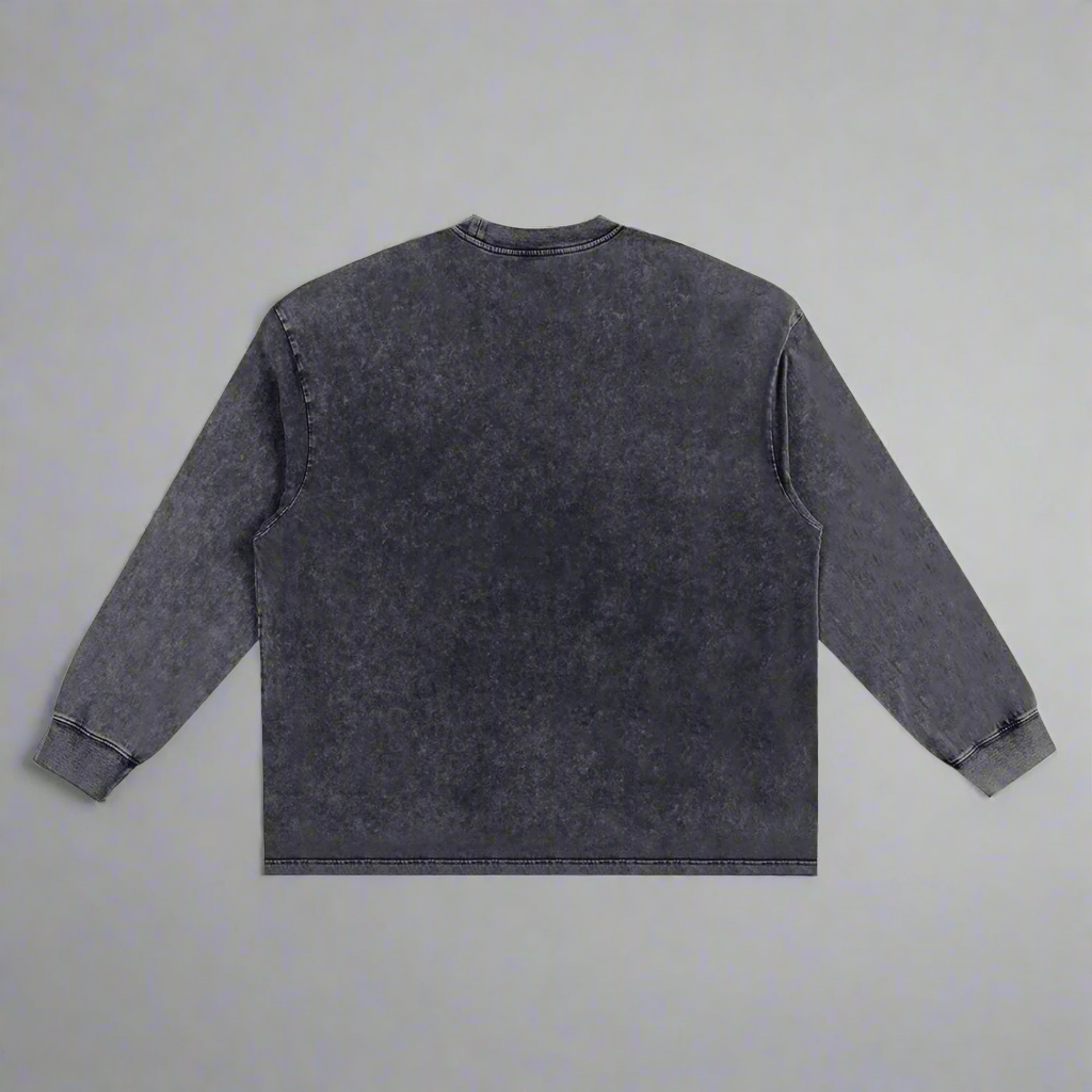 Black Washed Oversize Long Sleeve T-Shirt - 100% Pure Cotton