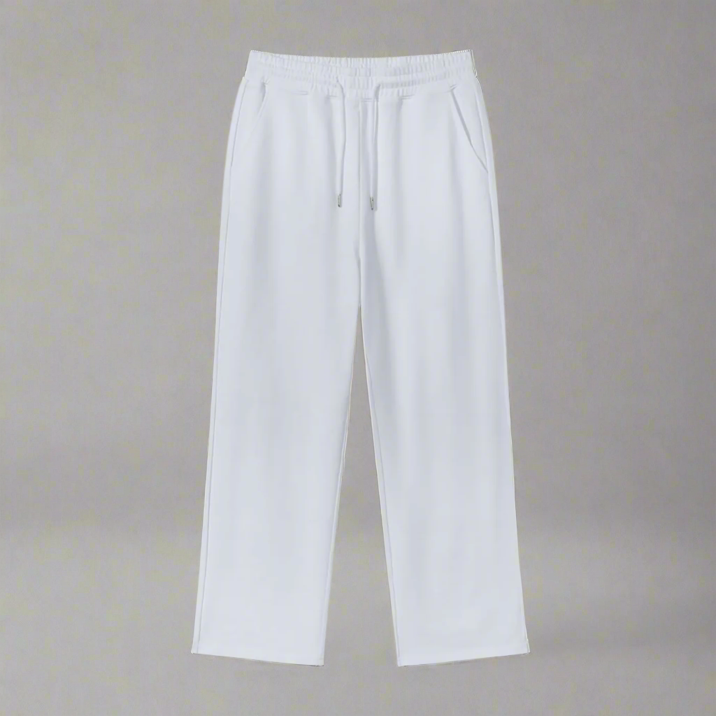 White Fleece Straight-Leg Joggers - 100% Pure Cotton