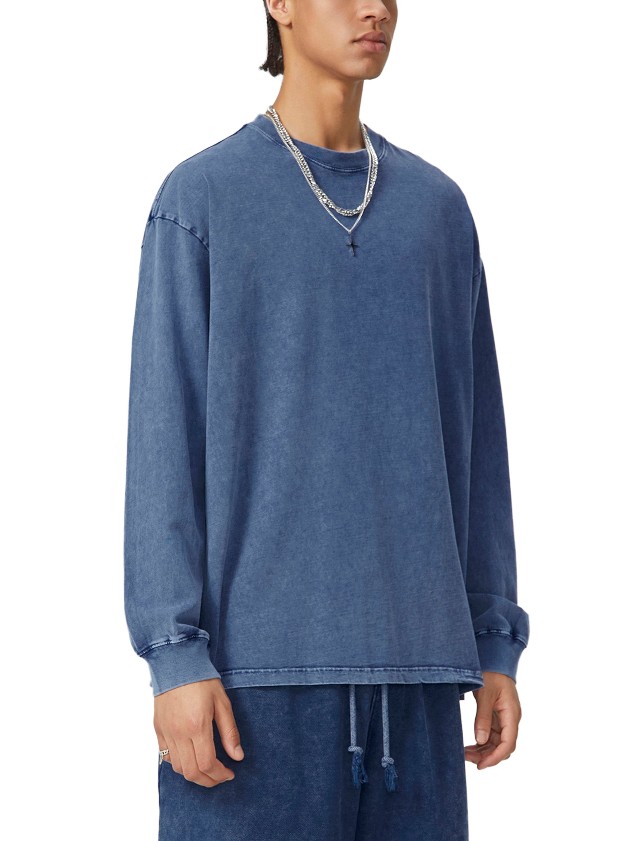 Blue Washed Oversize Long Sleeve T-Shirt - 100% Pure Cotton - Axiom Apparel