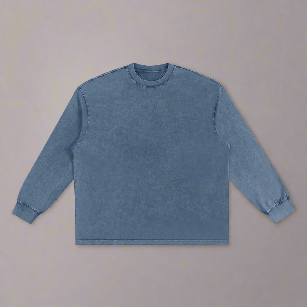 Blue Washed Oversize Long Sleeve T-Shirt - 100% Pure Cotton