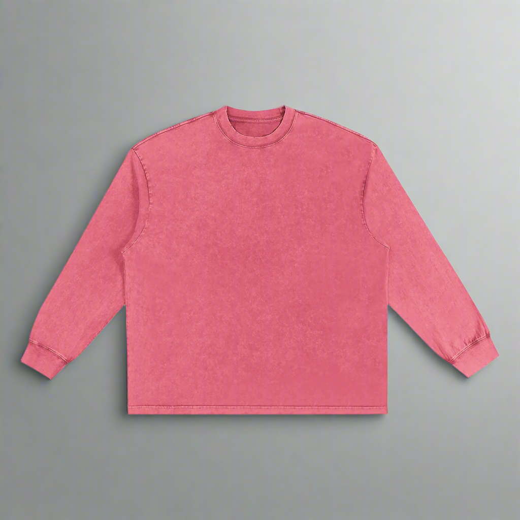 Pink Washed Oversize Long Sleeve T-Shirt - 100% Pure Cotton