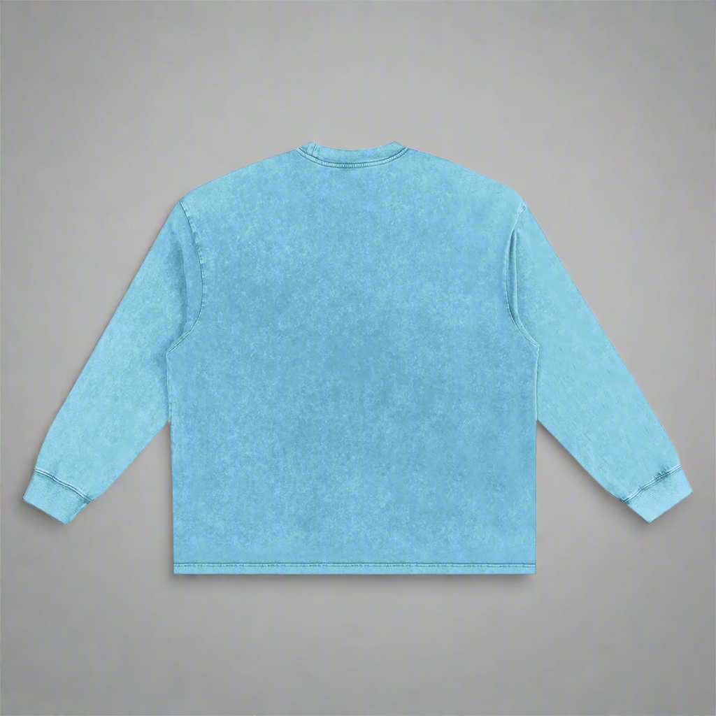 Sky Blue Washed Oversize Long Sleeve T-Shirt - 100% Pure Cotton