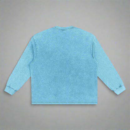 Sky Blue Washed Oversize Long Sleeve T-Shirt - 100% Pure Cotton