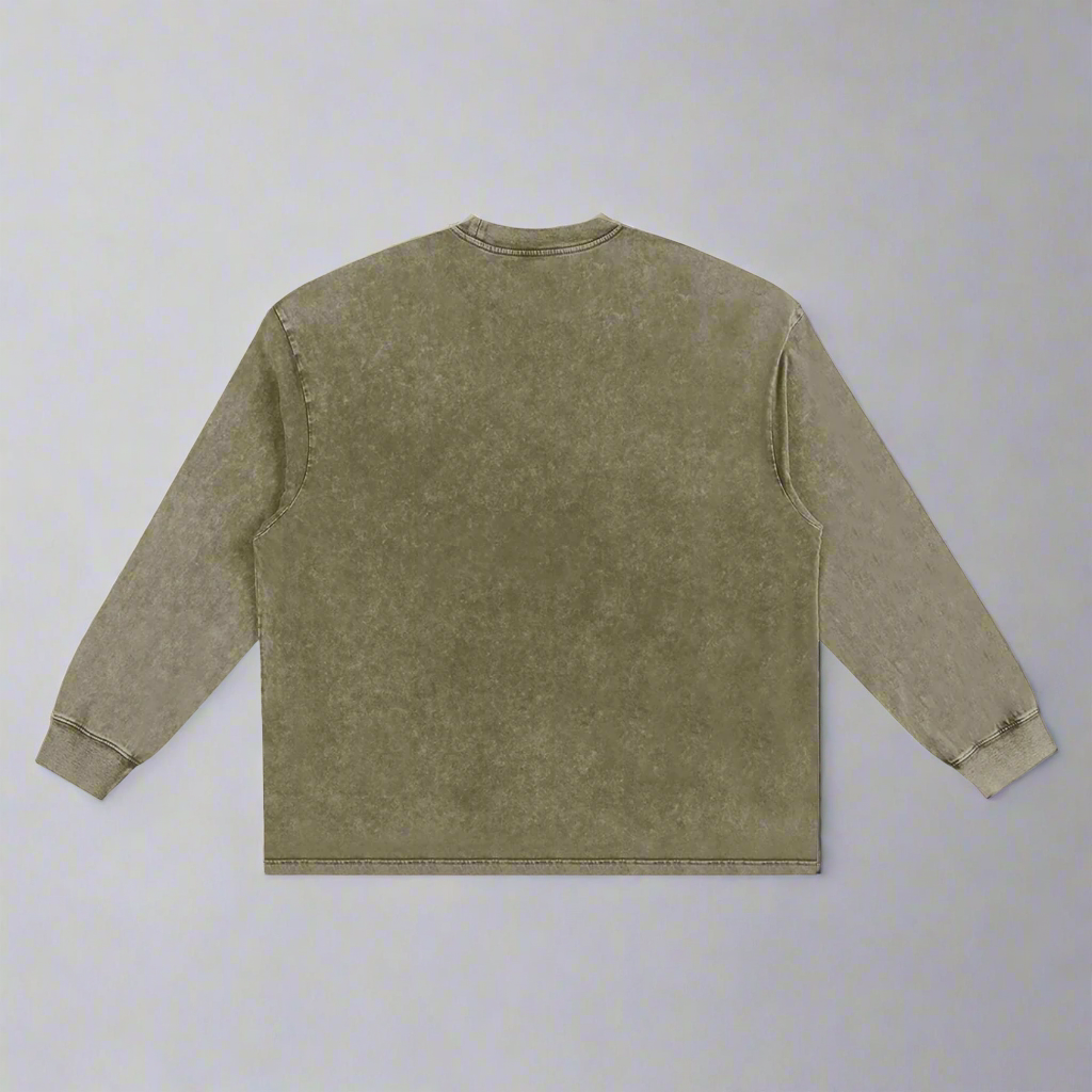 Stone Gray Washed Oversize Long Sleeve T-Shirt - 100% Pure Cotton